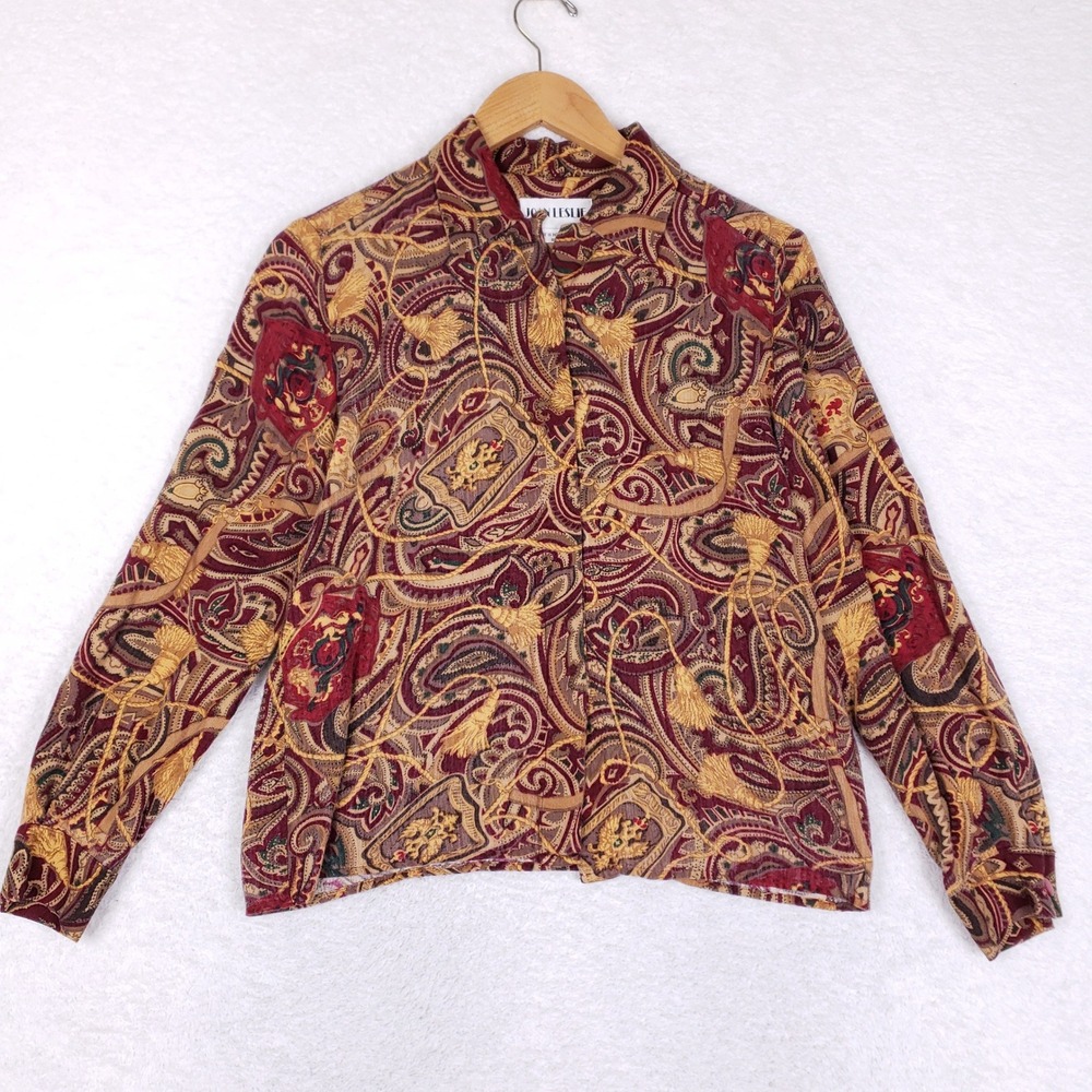 JOAN LESLIE Button Up Shirt Womens 8P Regular Fit Multicolor Paisley Vintage
